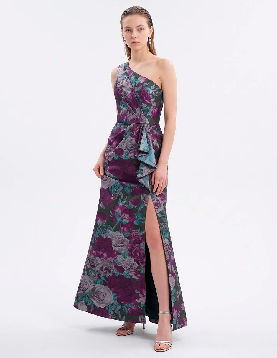 Vestido maxi de fiesta escote asimétrico