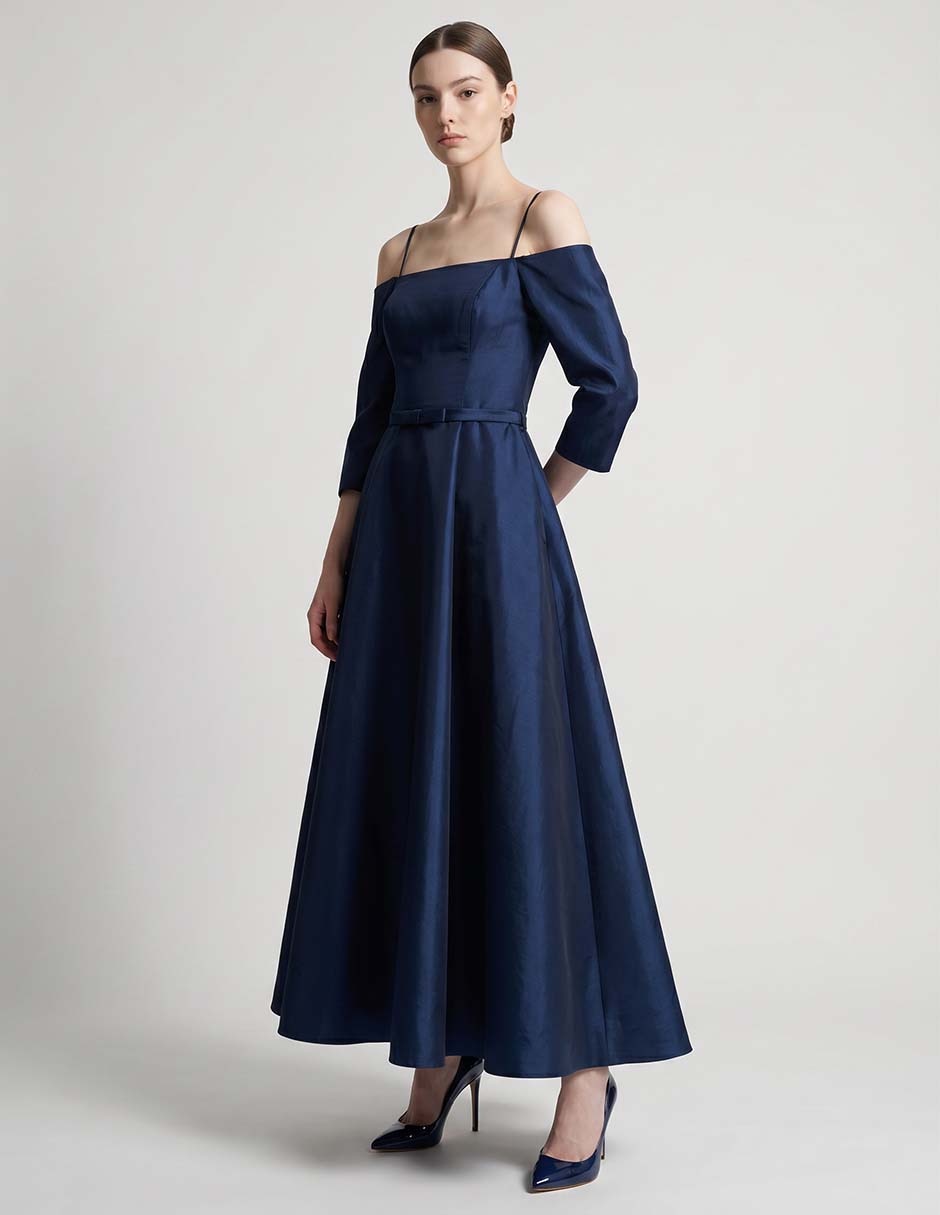 Vestido midi de fiesta escote bardot