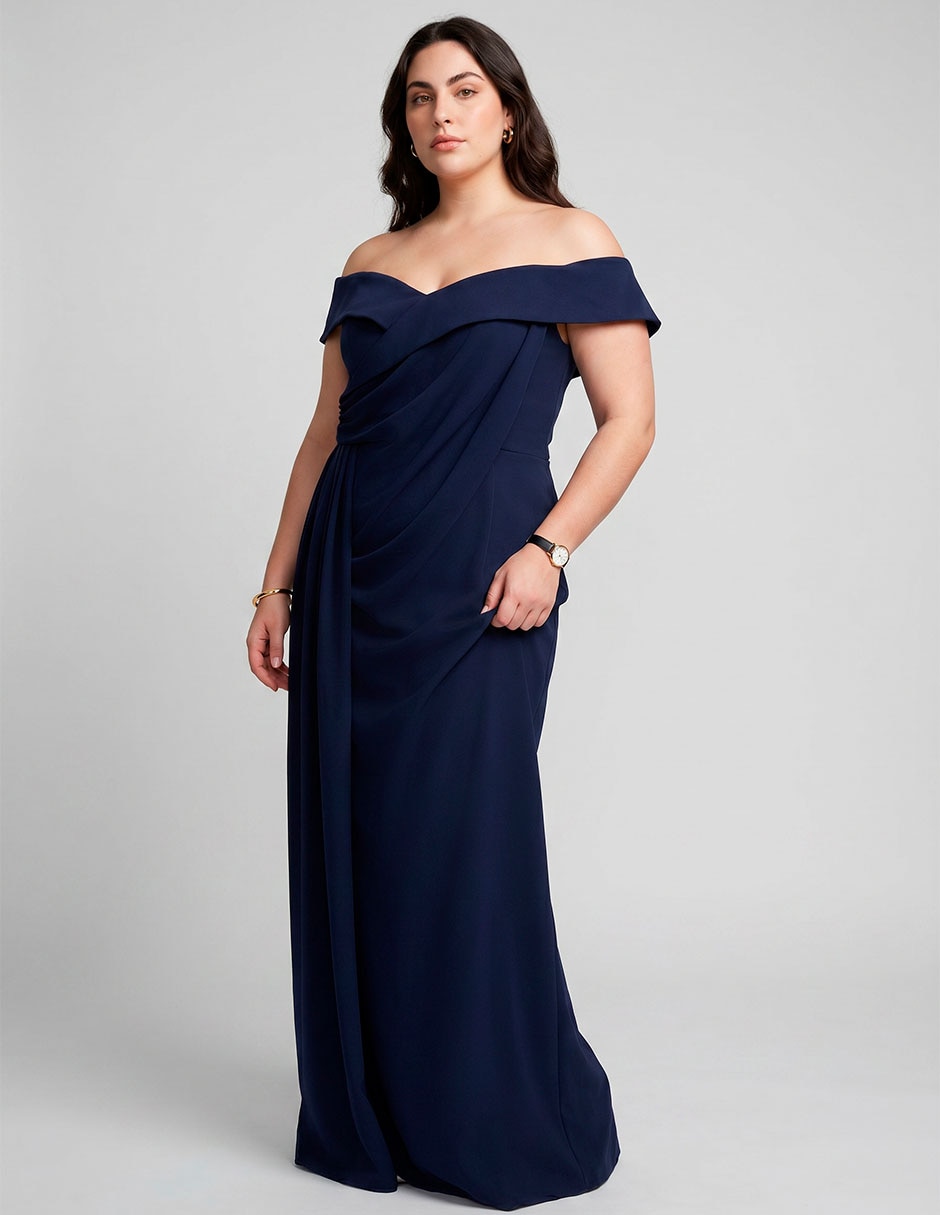 Vestido largo de fiesta para mujer escote bardot 3