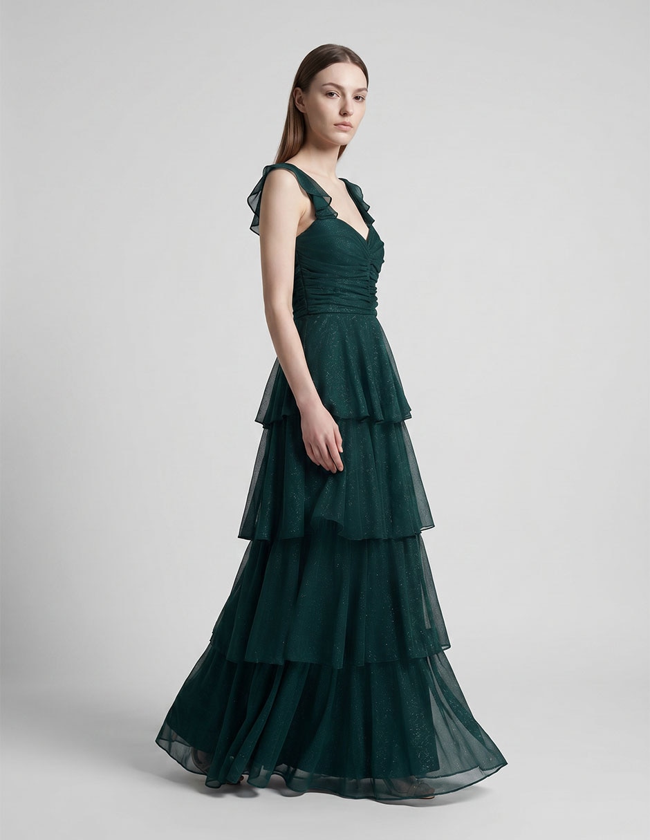 Vestido largo de fiesta escote corazón para mujer 3