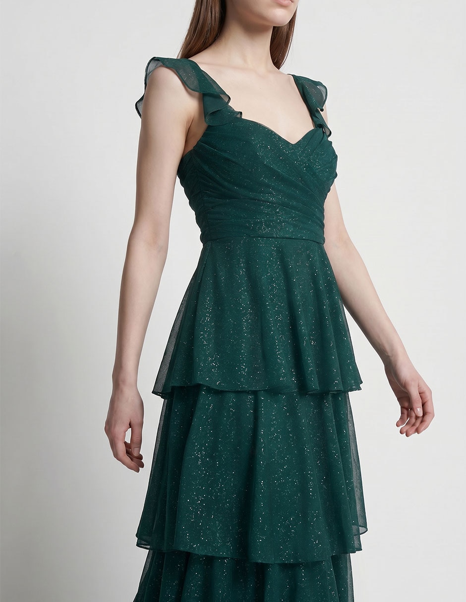 Vestido largo de fiesta escote corazón para mujer 4
