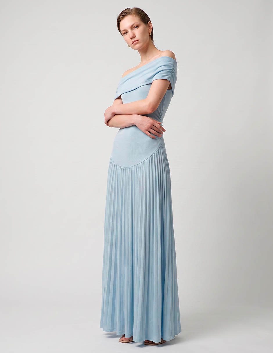 Vestido maxi de fiesta escote bardot 3
