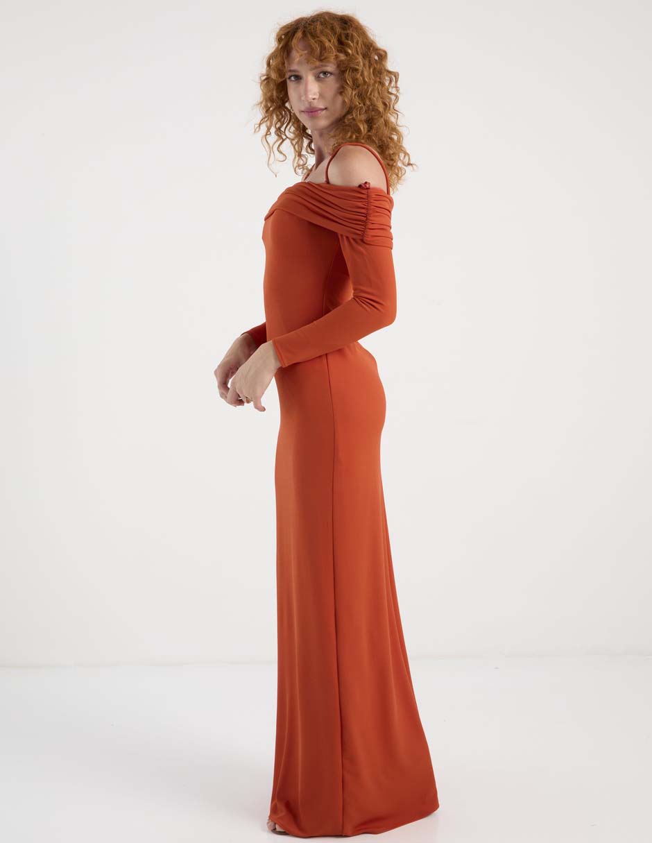 Vestido maxi de fiesta escote bardot 8