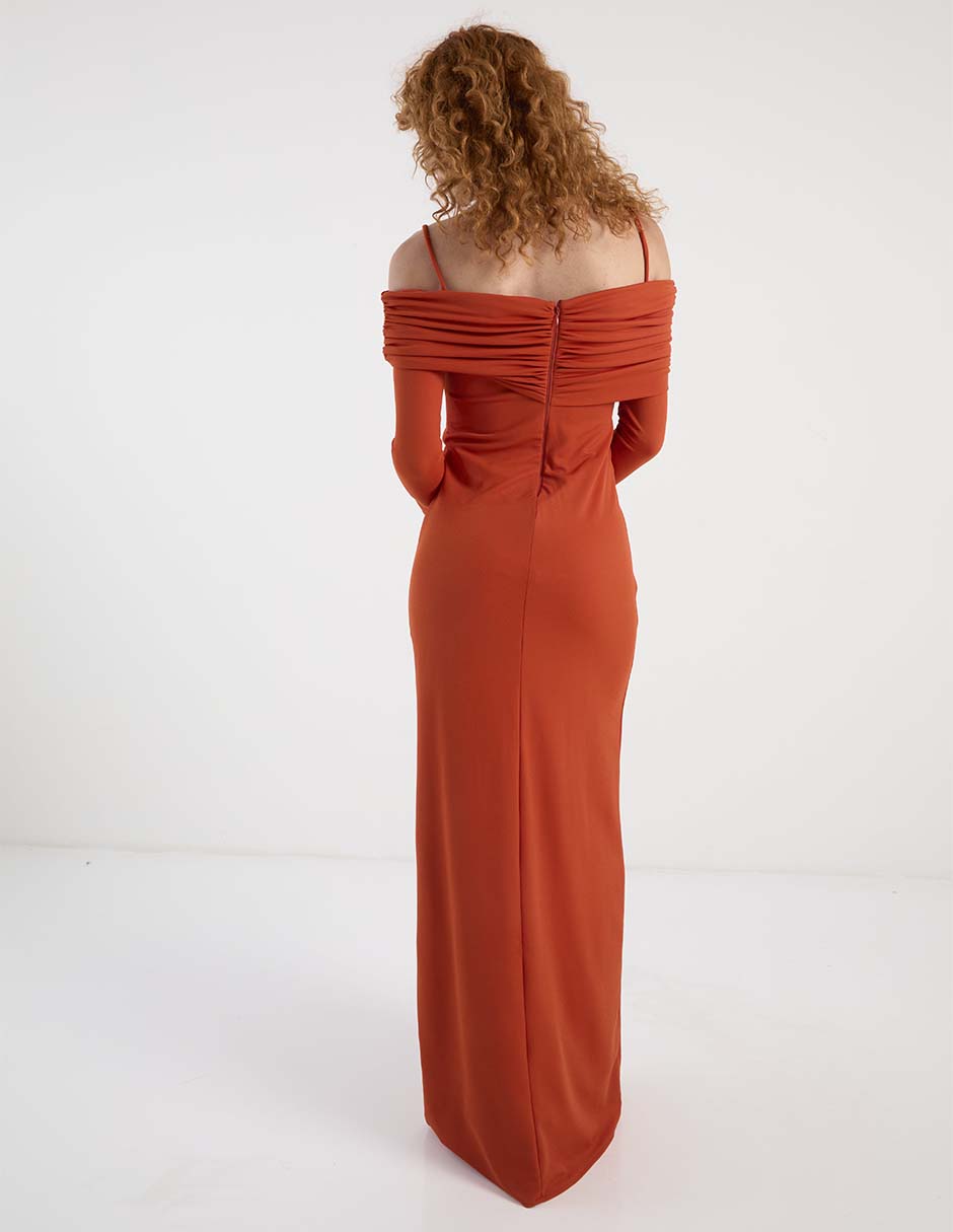 Vestido maxi de fiesta escote bardot 11