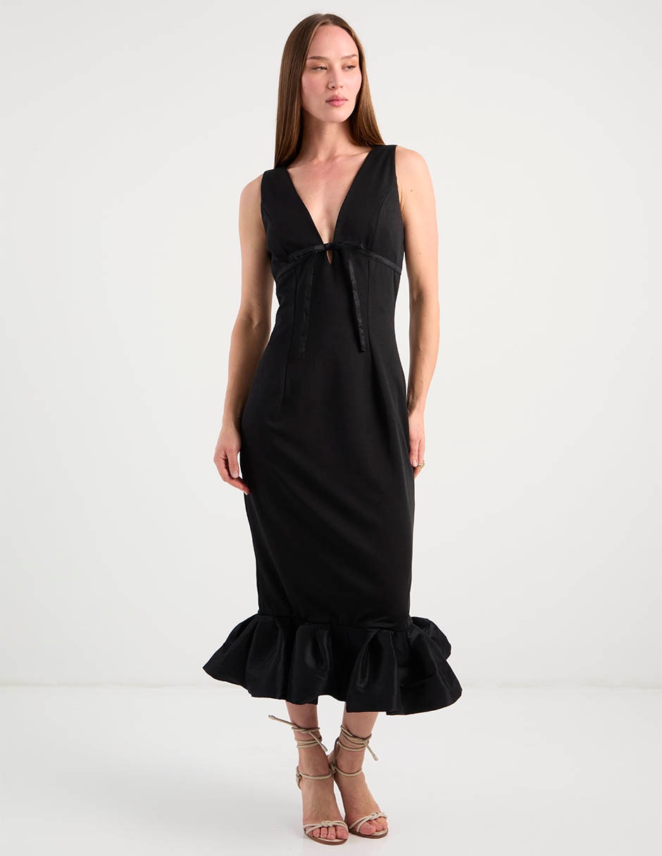 Vestido midi de fiesta escote v