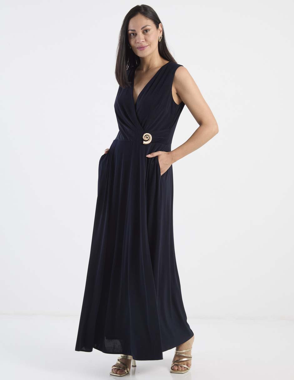 Vestido largo de fiesta escote V para mujer 3