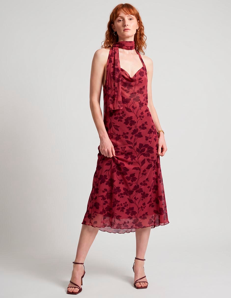 Vestido midi de fiesta escote v