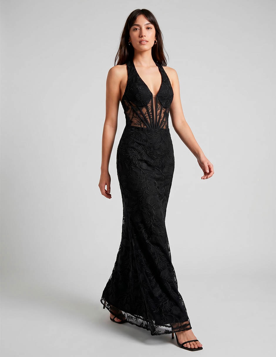 Vestido maxi de fiesta escote v