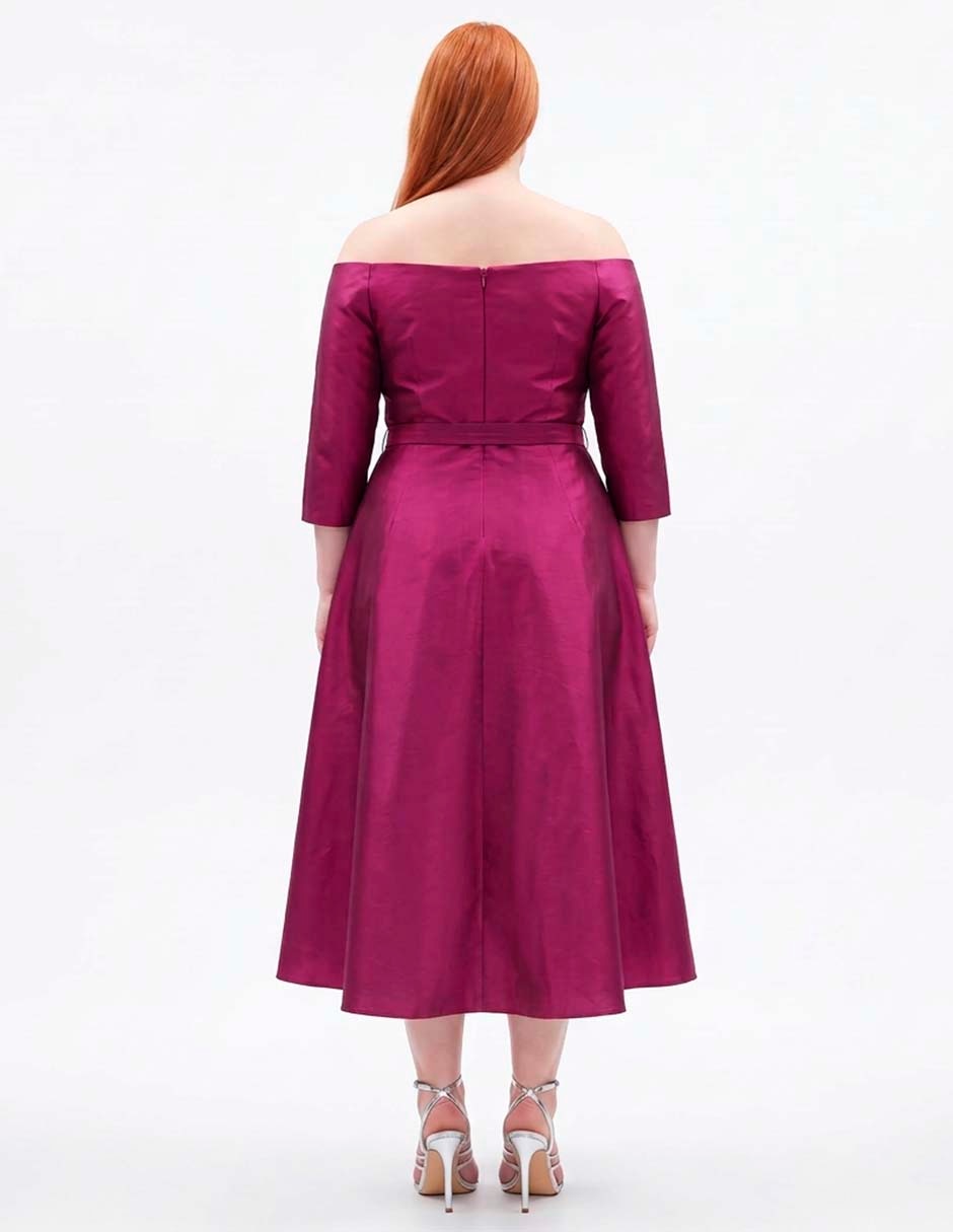 Vestido midi de fiesta escote bardot 4