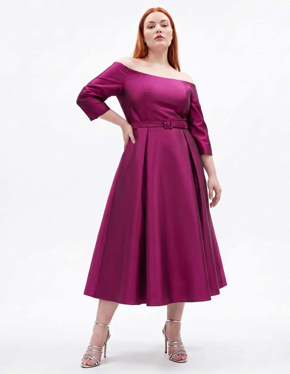 Vestido midi de fiesta escote bardot 3