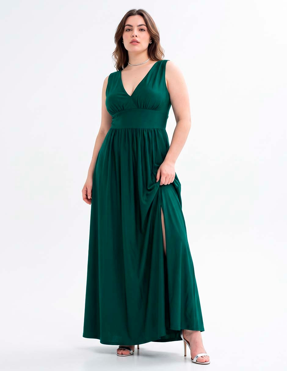 Vestido maxi de fiesta escote v