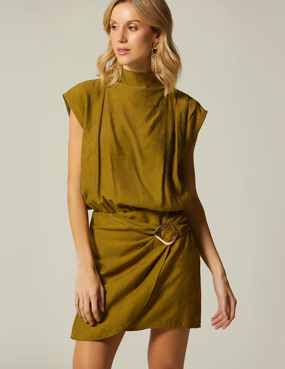 Vestido corto cocktail olivo floral para mujer Vestido corto cocktail olivo floral para mujer