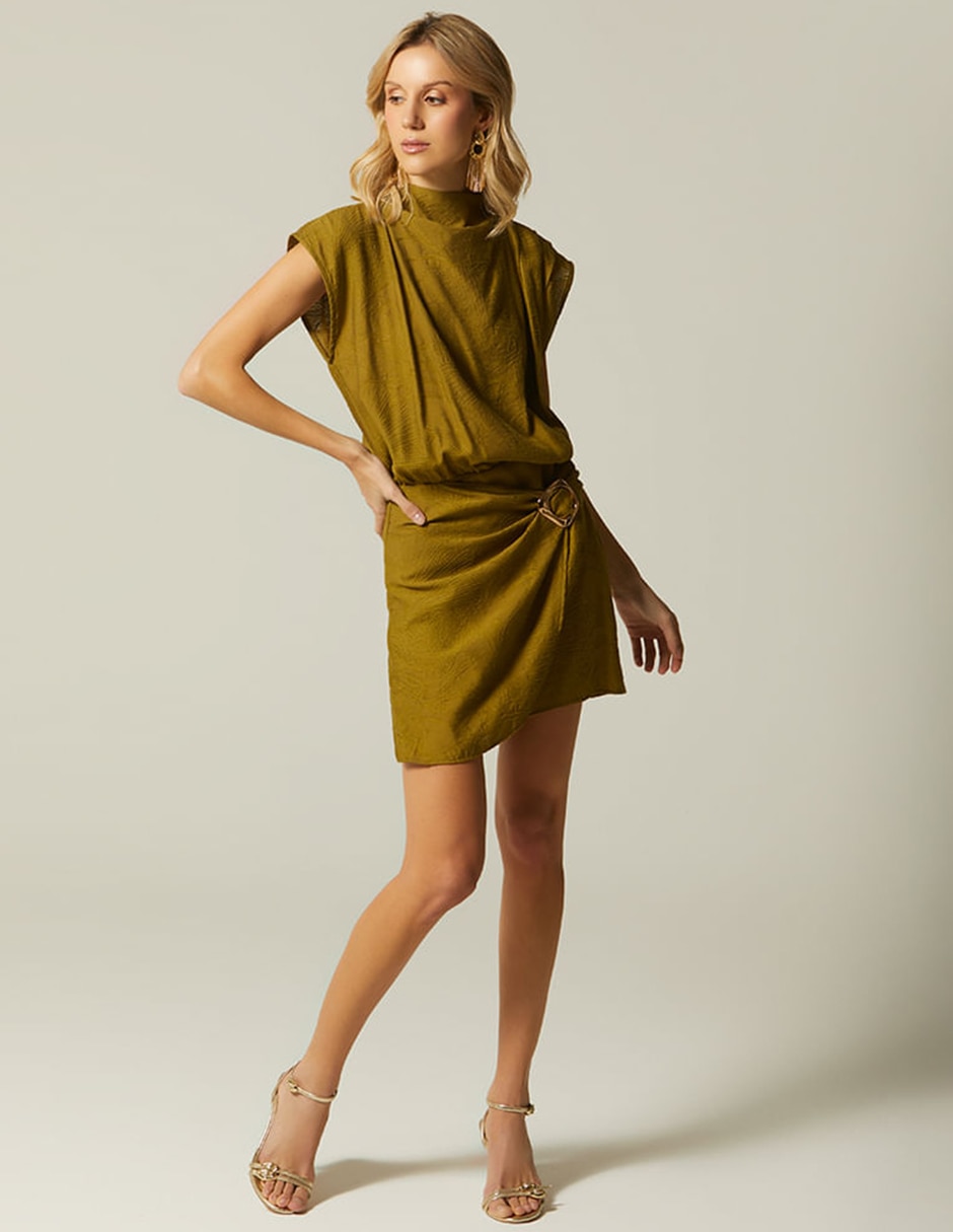Vestido corto cocktail olivo floral para mujer 4