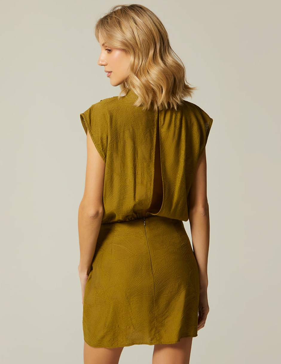 Vestido corto cocktail olivo floral para mujer 3