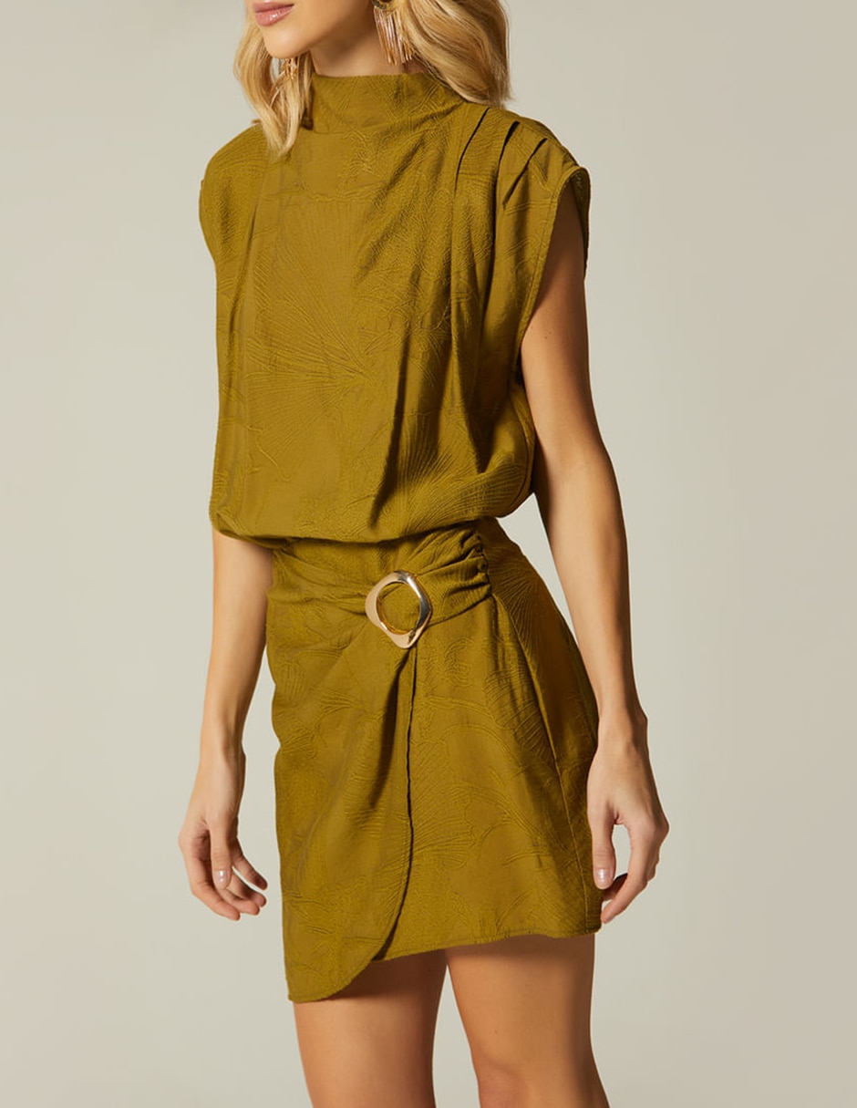 Vestido corto cocktail olivo floral para mujer 6