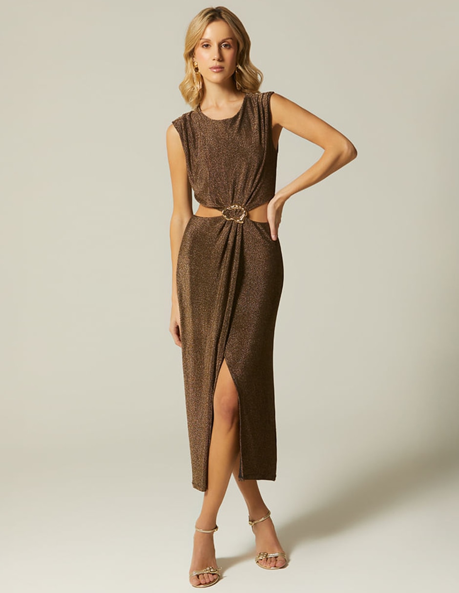 Vestido midi noche noche brillante para mujer