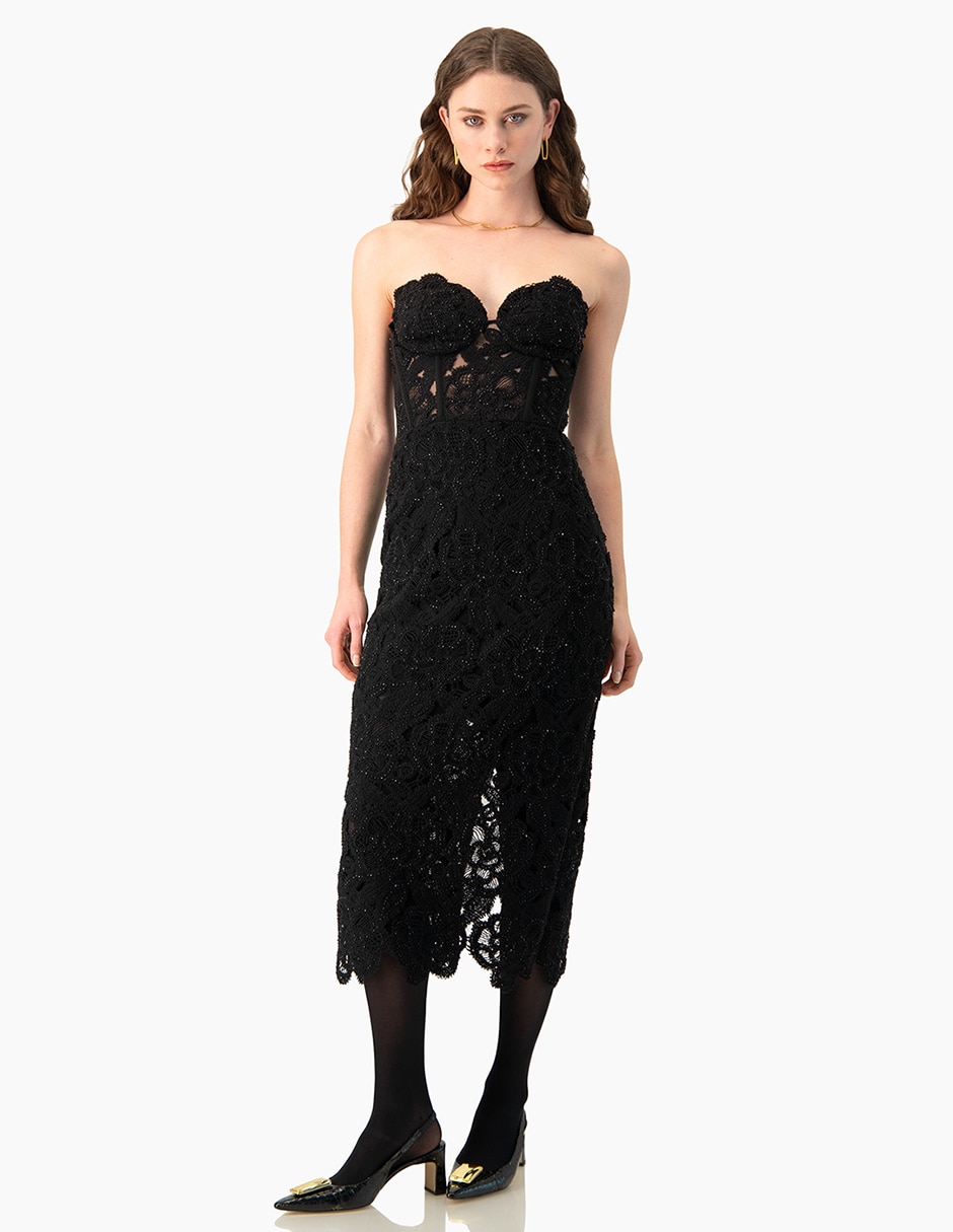 Vestido Midi de fiesta escote de corazón para mujer