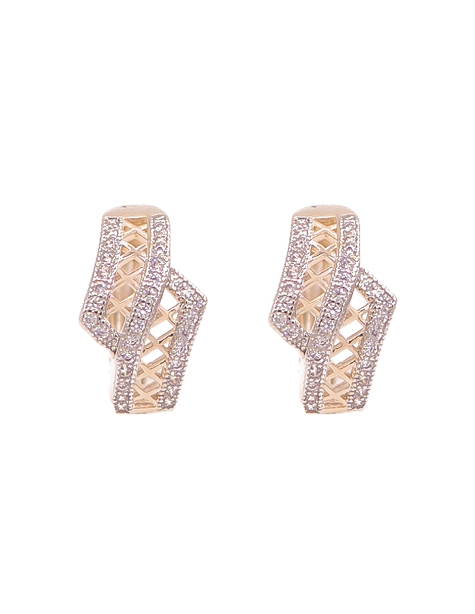 Aretes corto redonda de acero inoxidable con acabado chapa de oro zirconia Aretes corto redonda de acero inoxidable con acabado chapa de oro zirconia