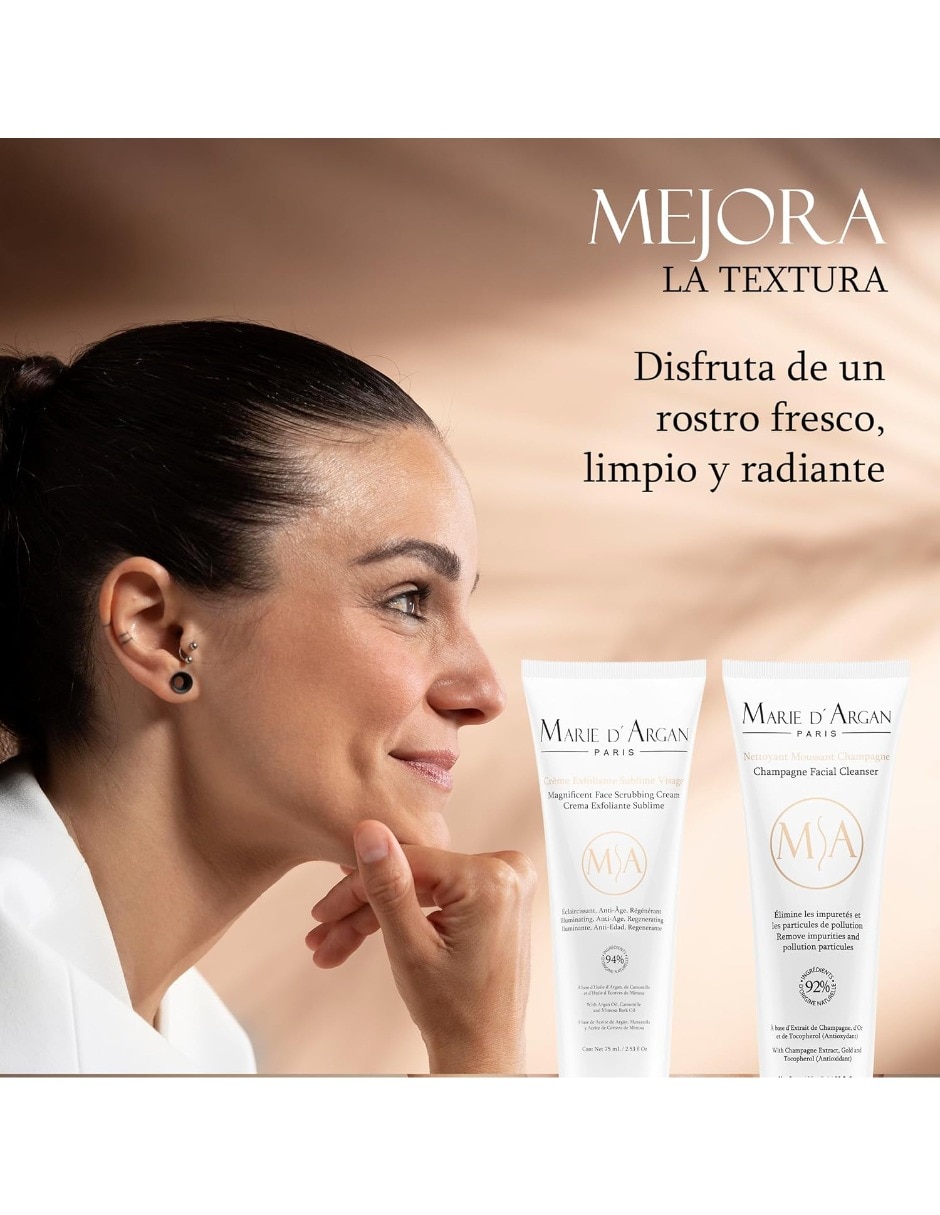 Kit de exfoliante facial Champagne y Limpiador Marie D' Argan para todo tipo de piel