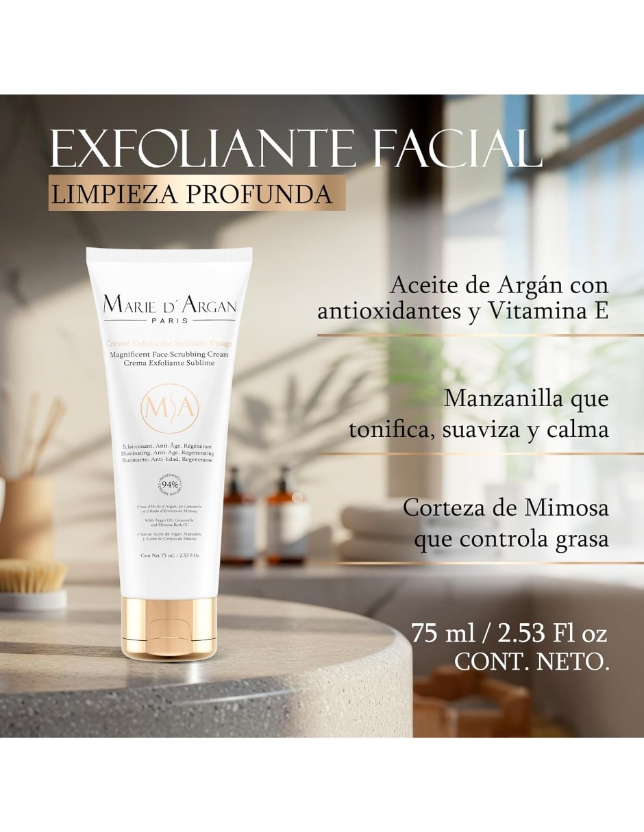 Kit de exfoliante facial Champagne y Limpiador Marie D' Argan para todo tipo de piel