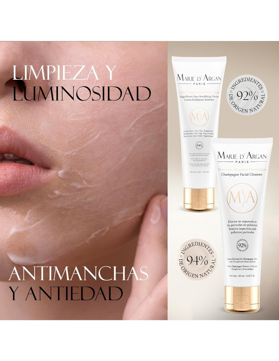 Kit de exfoliante facial Champagne y Limpiador Marie D' Argan para todo tipo de piel